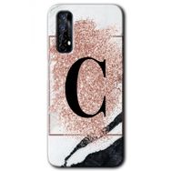 Realme 7 Pembe Mermer Desenli Ç Harfi Baskılı Uyumlu Silikon Kılıf