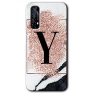 Realme 7 Pembe Mermer Desenli Y Harfi Baskılı Uyumlu Silikon Kılıf