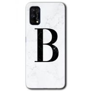 Realme 7 Pro Beyaz Mermer Desenli B Harfi Baskılı Uyumlu Silikon Kılıf