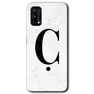Realme 7 Pro Beyaz Mermer Desenli C Harfi Baskılı Uyumlu Silikon Kılıf
