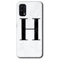 Realme 7 Pro Beyaz Mermer Desenli H Harfi Baskılı Uyumlu Silikon Kılıf