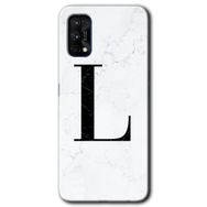 Realme 7 Pro Beyaz Mermer Desenli L Harfi Baskılı Uyumlu Silikon Kılıf