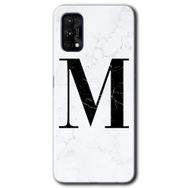 Realme 7 Pro Beyaz Mermer Desenli M Harfi Baskılı Uyumlu Silikon Kılıf