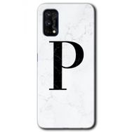 Realme 7 Pro Beyaz Mermer Desenli P Harfi Baskılı Uyumlu Silikon Kılıf
