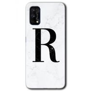 Realme 7 Pro Beyaz Mermer Desenli R Harfi Baskılı Uyumlu Silikon Kılıf