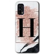 Realme 7 Pro Pembe Mermer Desenli H Harfi Baskılı Uyumlu Silikon Kılıf