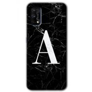 Realme 7 Pro Siyah Mermer Desenli A Harfi Baskılı Uyumlu Silikon Kılıf