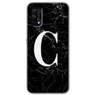 Realme 7 Pro Siyah Mermer Desenli C Harfi Baskılı Uyumlu Silikon Kılıf