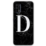 Realme 7 Pro Siyah Mermer Desenli D Harfi Baskılı Uyumlu Silikon Kılıf