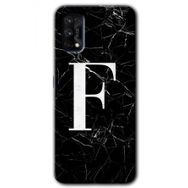 Realme 7 Pro Siyah Mermer Desenli F Harfi Baskılı Uyumlu Silikon Kılıf