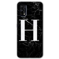 Realme 7 Pro Siyah Mermer Desenli H Harfi Baskılı Uyumlu Silikon Kılıf