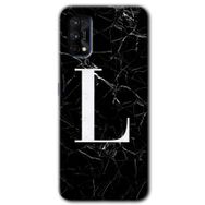 Realme 7 Pro Siyah Mermer Desenli L Harfi Baskılı Uyumlu Silikon Kılıf