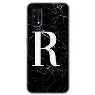Realme 7 Pro Siyah Mermer Desenli R Harfi Baskılı Uyumlu Silikon Kılıf