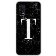 Realme 7 Pro Siyah Mermer Desenli T Harfi Baskılı Uyumlu Silikon Kılıf