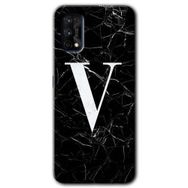 Realme 7 Pro Siyah Mermer Desenli V Harfi Baskılı Uyumlu Silikon Kılıf