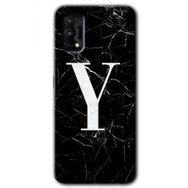 Realme 7 Pro Siyah Mermer Desenli Y Harfi Baskılı Uyumlu Silikon Kılıf