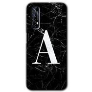 Realme 7 Siyah Mermer Desenli A Harfi Baskılı Uyumlu Silikon Kılıf