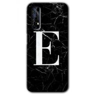 Realme 7 Siyah Mermer Desenli E Harfi Baskılı Uyumlu Silikon Kılıf