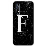 Realme 7 Siyah Mermer Desenli F Harfi Baskılı Uyumlu Silikon Kılıf