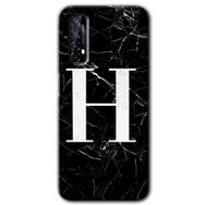 Realme 7 Siyah Mermer Desenli H Harfi Baskılı Uyumlu Silikon Kılıf