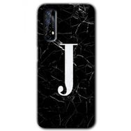 Realme 7 Siyah Mermer Desenli J Harfi Baskılı Uyumlu Silikon Kılıf
