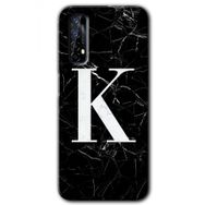 Realme 7 Siyah Mermer Desenli K Harfi Baskılı Uyumlu Silikon Kılıf