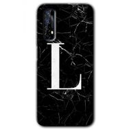 Realme 7 Siyah Mermer Desenli L Harfi Baskılı Uyumlu Silikon Kılıf