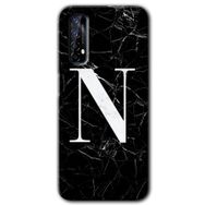 Realme 7 Siyah Mermer Desenli N Harfi Baskılı Uyumlu Silikon Kılıf