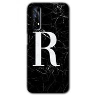 Realme 7 Siyah Mermer Desenli R Harfi Baskılı Uyumlu Silikon Kılıf