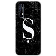 Realme 7 Siyah Mermer Desenli S Harfi Baskılı Uyumlu Silikon Kılıf