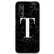 Realme 7 Siyah Mermer Desenli T Harfi Baskılı Uyumlu Silikon Kılıf