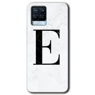 Realme 8 Pro Beyaz Mermer Desenli E Harfi Baskılı Uyumlu Silikon Kılıf