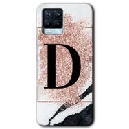 Realme 8 Pro Pembe Mermer Desenli D Harfi Baskılı Uyumlu Silikon Kılıf