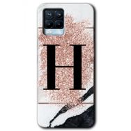 Realme 8 Pro Pembe Mermer Desenli H Harfi Baskılı Uyumlu Silikon Kılıf