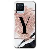 Realme 8 Pro Pembe Mermer Desenli Y Harfi Baskılı Uyumlu Silikon Kılıf