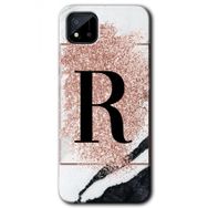Realme C11 Pembe Mermer Desenli R Harfi Baskılı Uyumlu Silikon Kılıf