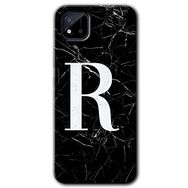 Realme C11 Siyah Mermer Desenli R Harfi Baskılı Uyumlu Silikon Kılıf