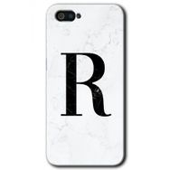 Realme C2 Beyaz Mermer Desenli R Harfi Baskılı Uyumlu Silikon Kılıf