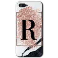 Realme C2 Pembe Mermer Desenli R Harfi Baskılı Uyumlu Silikon Kılıf