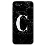 Realme C2 Siyah Mermer Desenli C Harfi Baskılı Uyumlu Silikon Kılıf