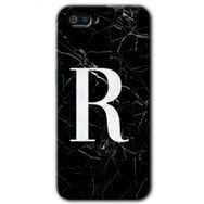 Realme C2 Siyah Mermer Desenli R Harfi Baskılı Uyumlu Silikon Kılıf