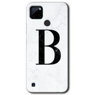 Realme C21 Beyaz Mermer Desenli B Harfi Baskılı Uyumlu Silikon Kılıf
