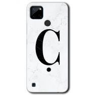 Realme C21 Beyaz Mermer Desenli C Harfi Baskılı Uyumlu Silikon Kılıf