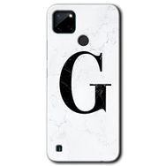 Realme C21 Beyaz Mermer Desenli G Harfi Baskılı Uyumlu Silikon Kılıf