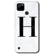 Realme C21 Beyaz Mermer Desenli H Harfi Baskılı Uyumlu Silikon Kılıf