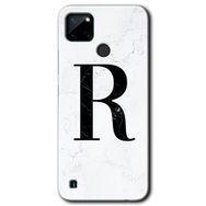 Realme C21 Beyaz Mermer Desenli R Harfi Baskılı Uyumlu Silikon Kılıf
