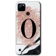 Realme C21 Pembe Mermer Desenli O Harfi Baskılı Uyumlu Silikon Kılıf