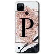 Realme C21 Pembe Mermer Desenli P Harfi Baskılı Uyumlu Silikon Kılıf