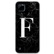 Realme C21 Siyah Mermer Desenli F Harfi Baskılı Uyumlu Silikon Kılıf