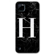 Realme C21 Siyah Mermer Desenli H Harfi Baskılı Uyumlu Silikon Kılıf
